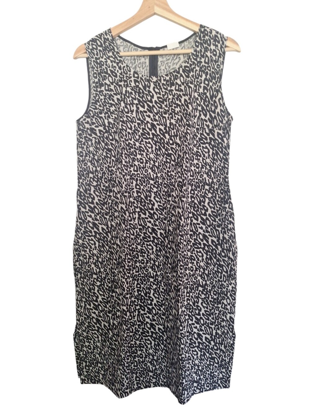 Rabarbar 100% Flax Sleeveless Black and White Leopard Print Shift Dress 40